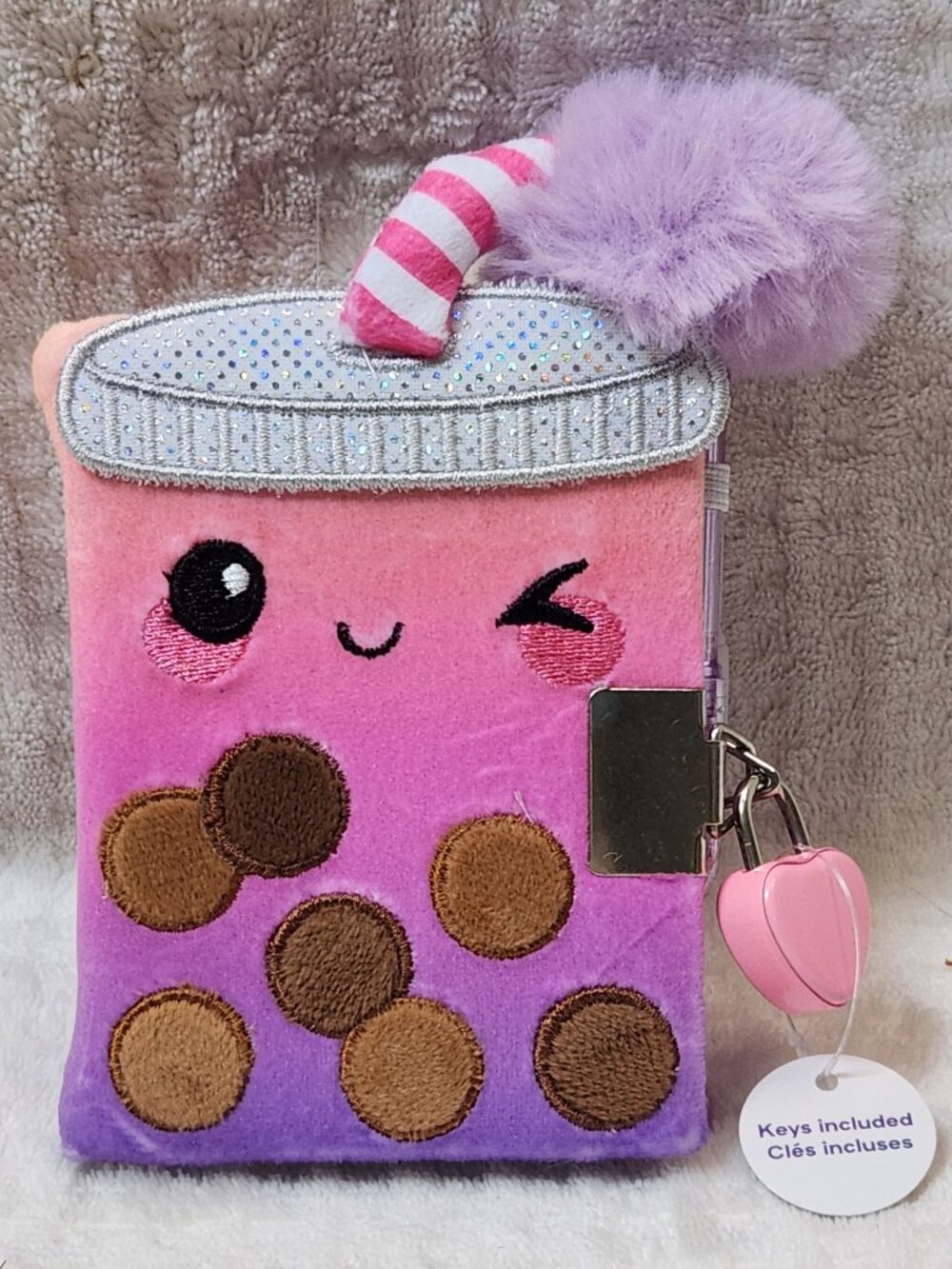 CLAIRE'S Plush Bubble Tea Mini Diary Journal - NEW NWT